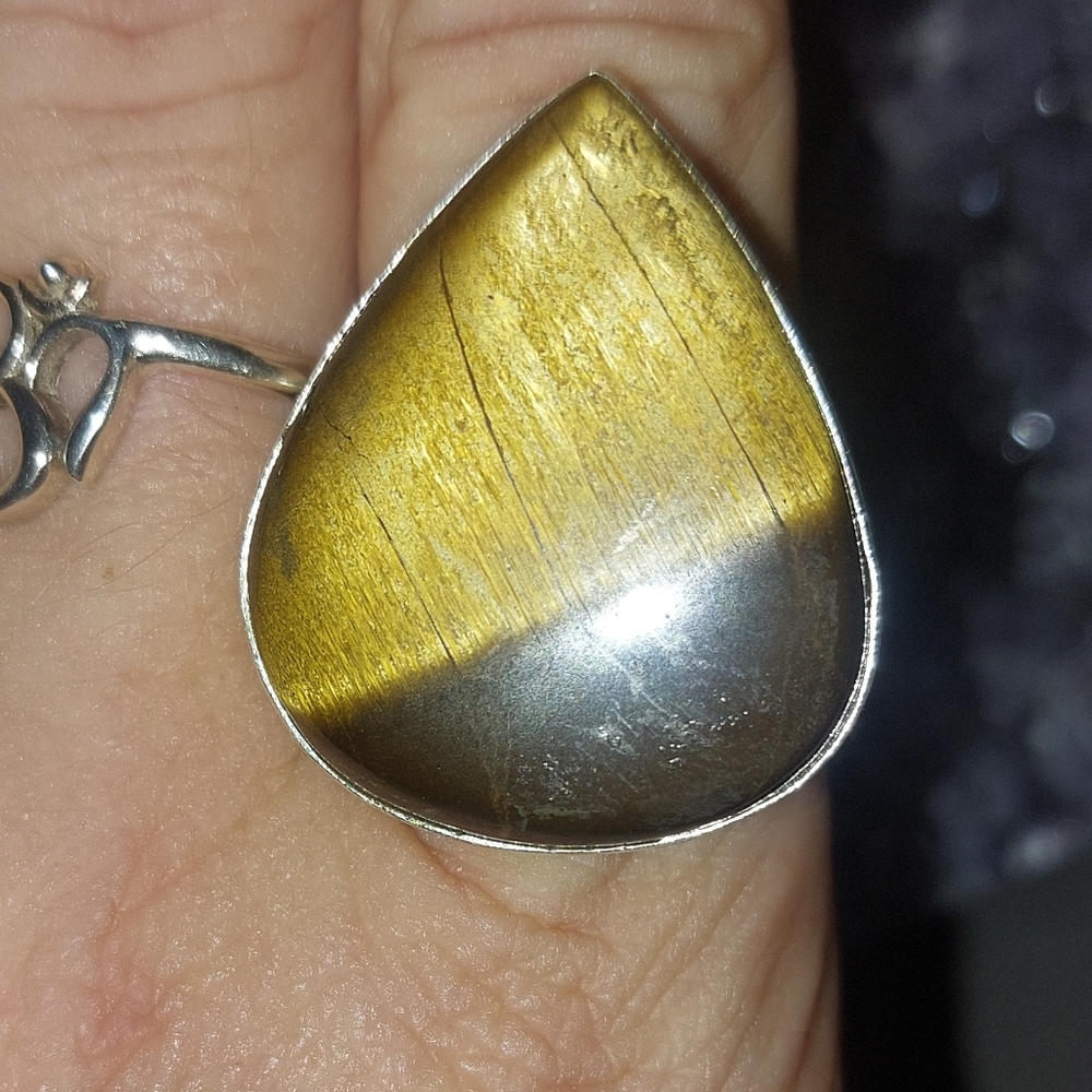Enormous Tiger's Eye Teardrop Ring